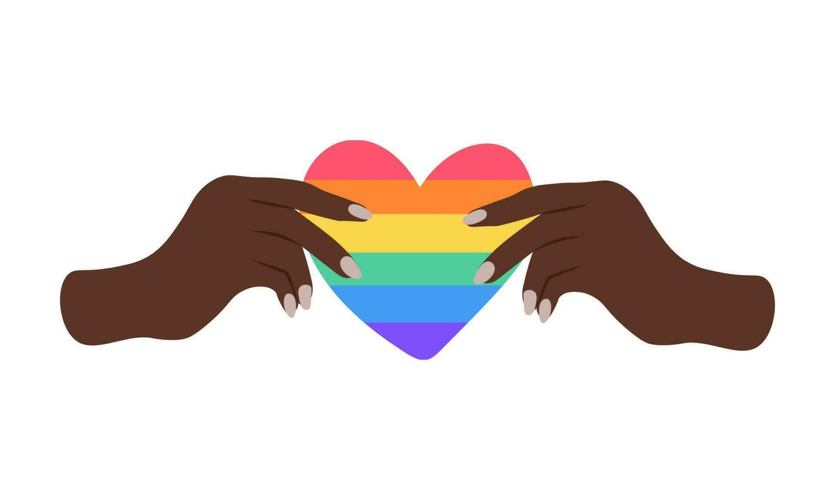 zwart handen Holding regenboog hart hart. homo vlag. homo familie. lgbt gemeenschap teken vector
