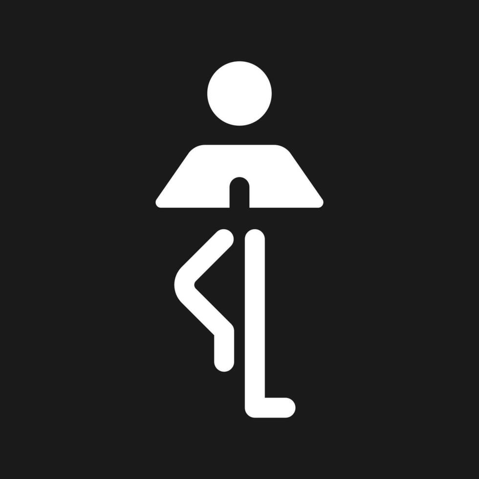 boom houding donker mode glyph ui icoon. yoga houding. balanceren asana. gebruiker koppel ontwerp. wit silhouet symbool Aan zwart ruimte. solide pictogram voor web, mobiel. vector geïsoleerd illustratie