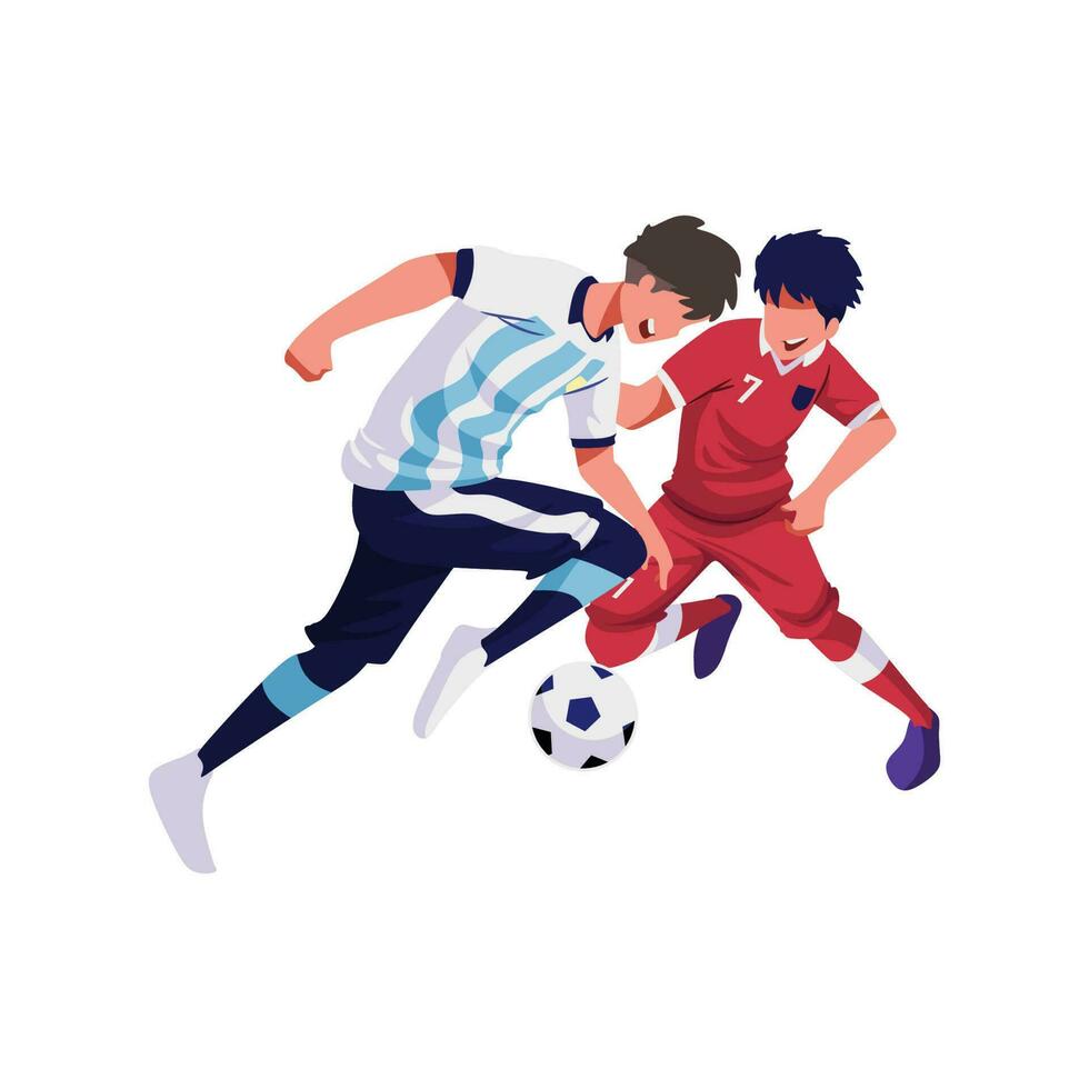 illustratie van een vriendelijk bij elkaar passen tussen Indonesië en Argentinië, ze zijn spelen voetbal. vector