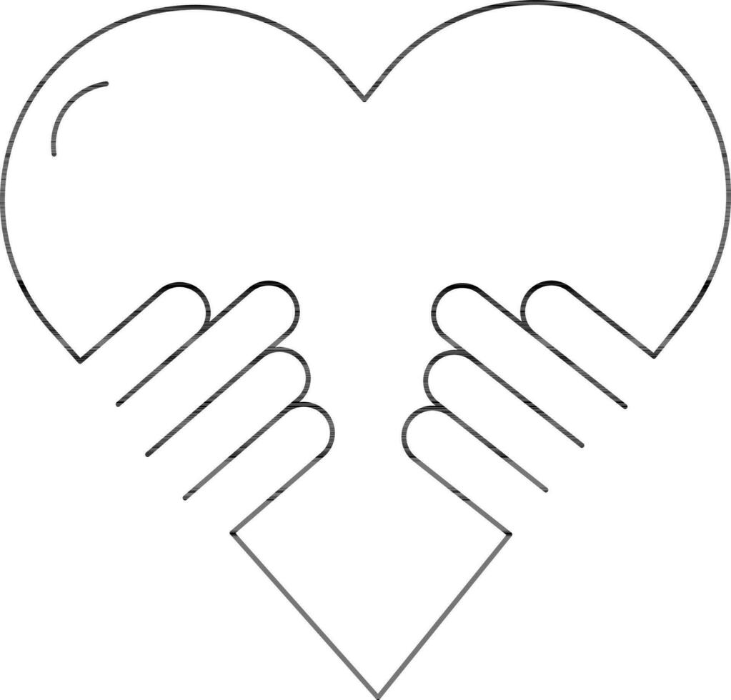 handen Holding hart icoon in zwart dun lijn kunst. vector
