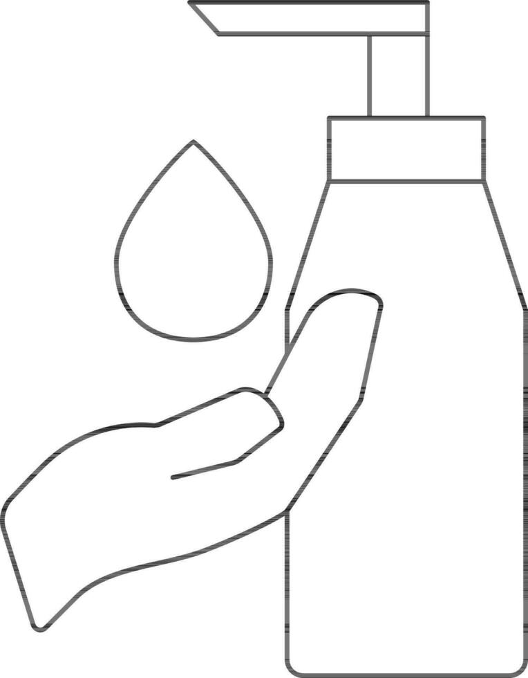 hand- wassen gel of ontsmettingsmiddel icoon in zwart lijn kunst. vector