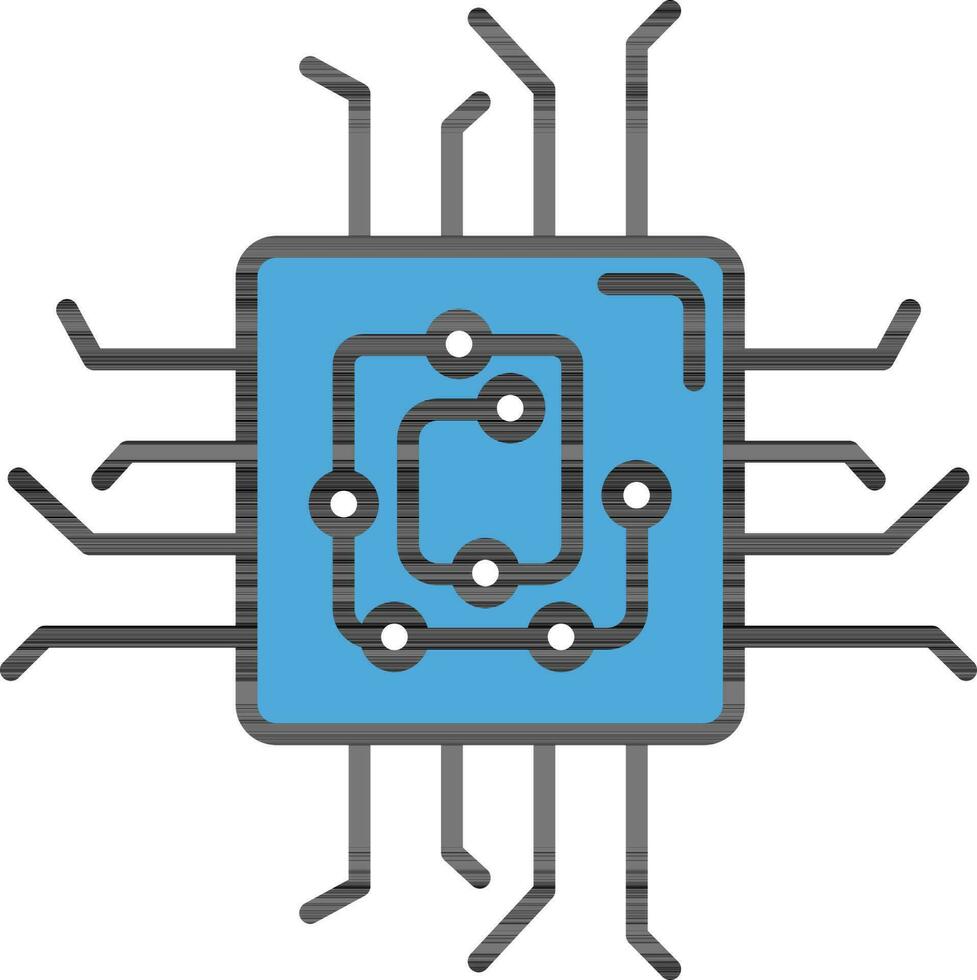 stroomkring of computer spaander icoon in blauw kleur. vector