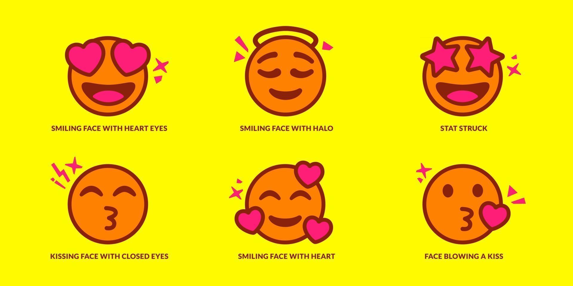 set van zes schattige inlove emoticons vector