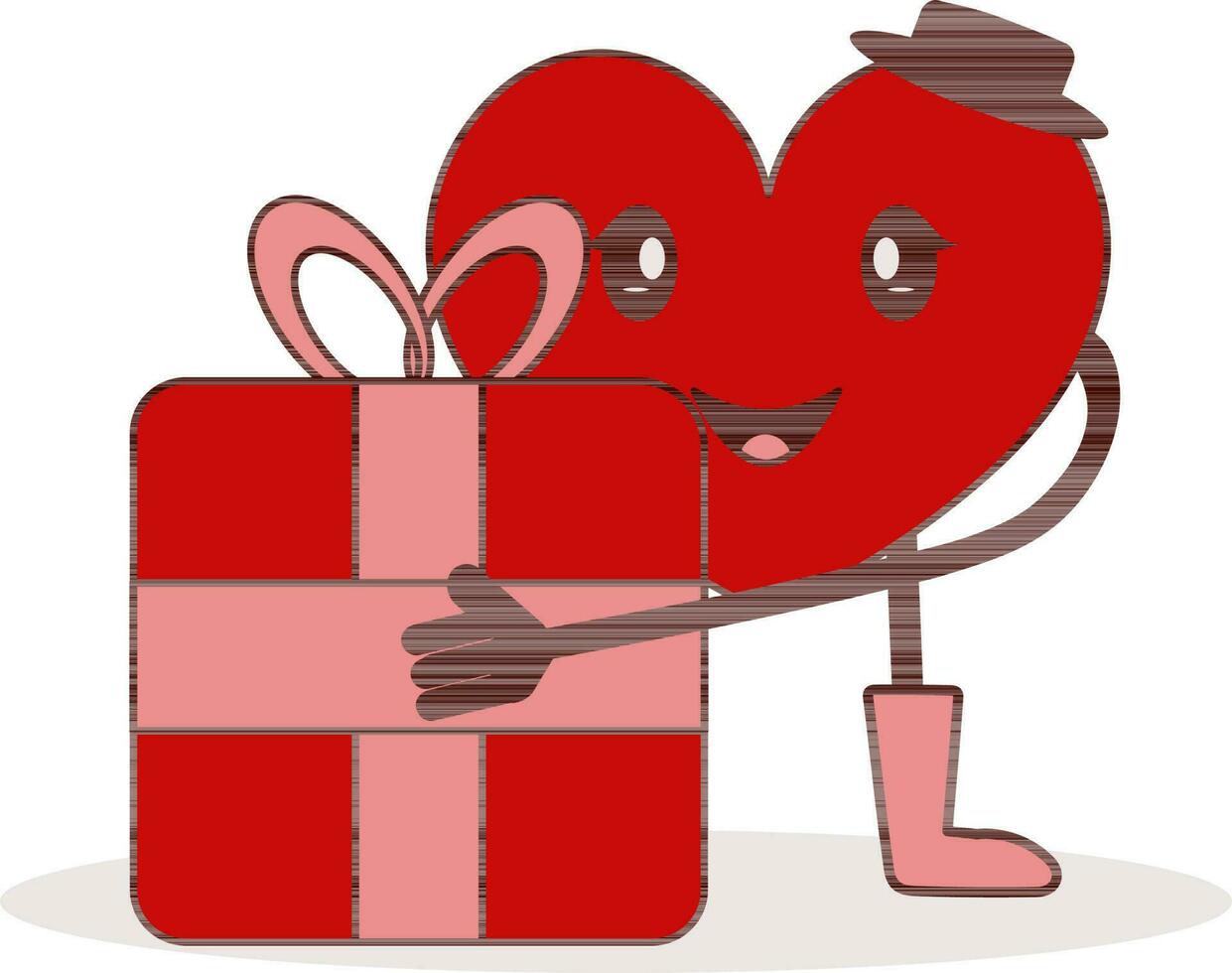tekenfilm mannetje hart Holding geschenk doos in rood en bruin kleur. vector