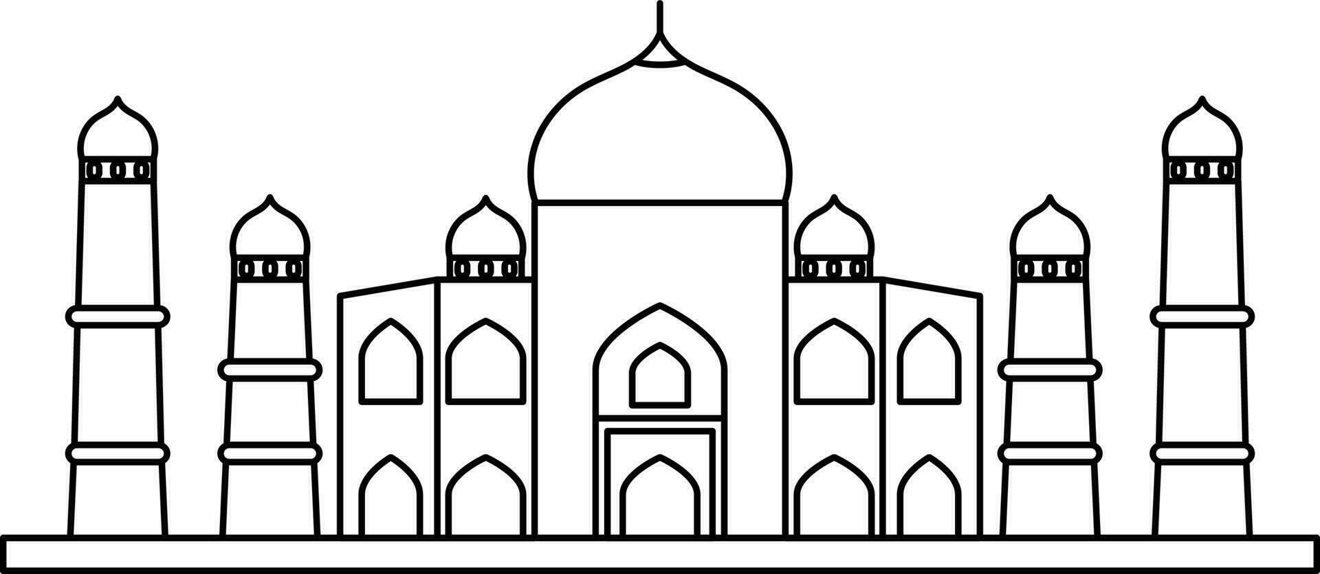 lijn kunst taj mahal icoon in vlak stijl. vector