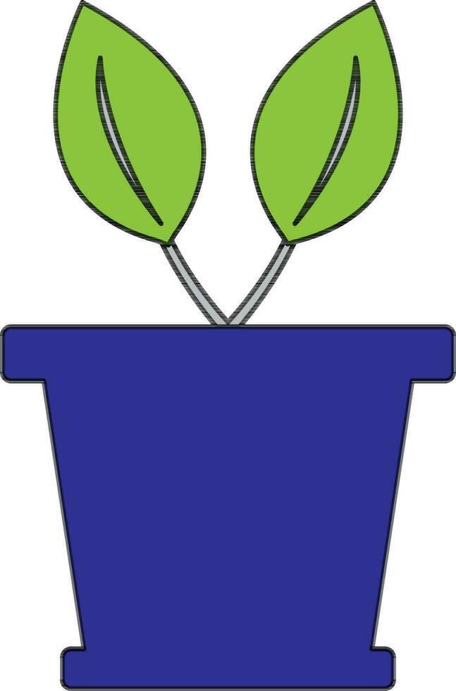 blauw pot icoon met twee blad in kleur en hartinfarct. vector