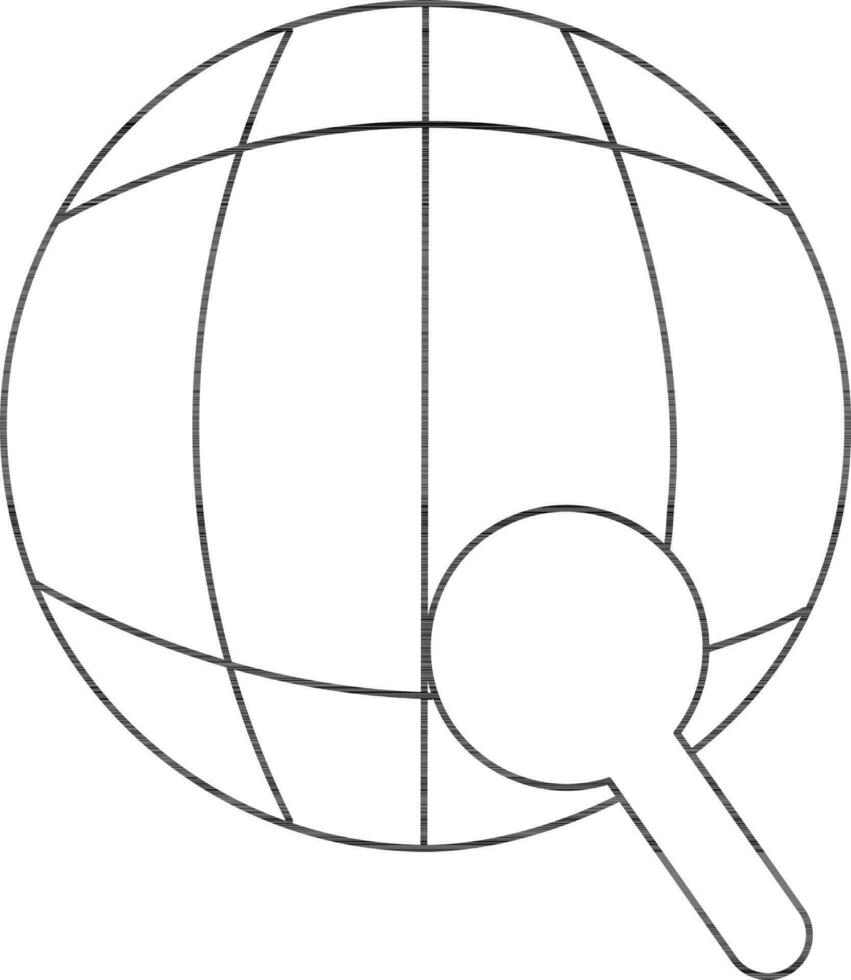 wereldbol met vergroten glas in zwart schets. vector