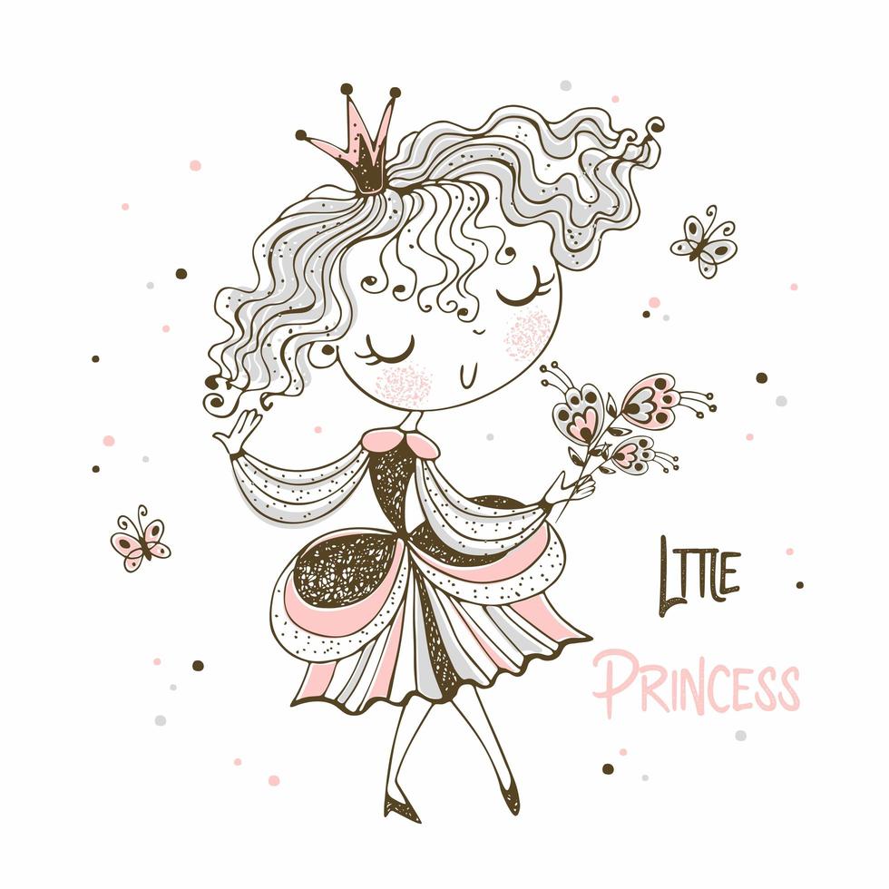 schattige kleine prinses in doodle stylevector vector