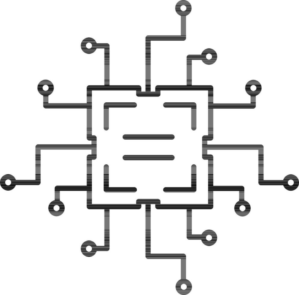 stroomkring of microchip icoon in zwart schets. vector