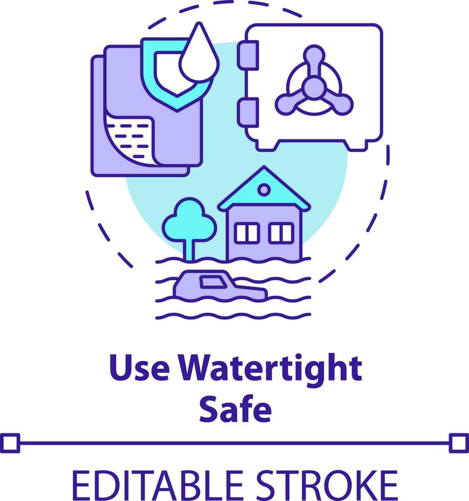 gebruik waterdicht veilig concept icoon. overstroming veiligheid meten abstract idee dun lijn illustratie. waterafstotend technologie. geïsoleerd schets tekening. bewerkbare beroerte vector