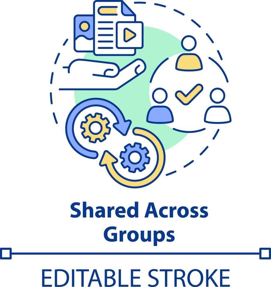 gedeeld aan de overkant groepen concept icoon. sociaal netwerk marketing. inhoud tip abstract idee dun lijn illustratie. geïsoleerd schets tekening. bewerkbare beroerte vector