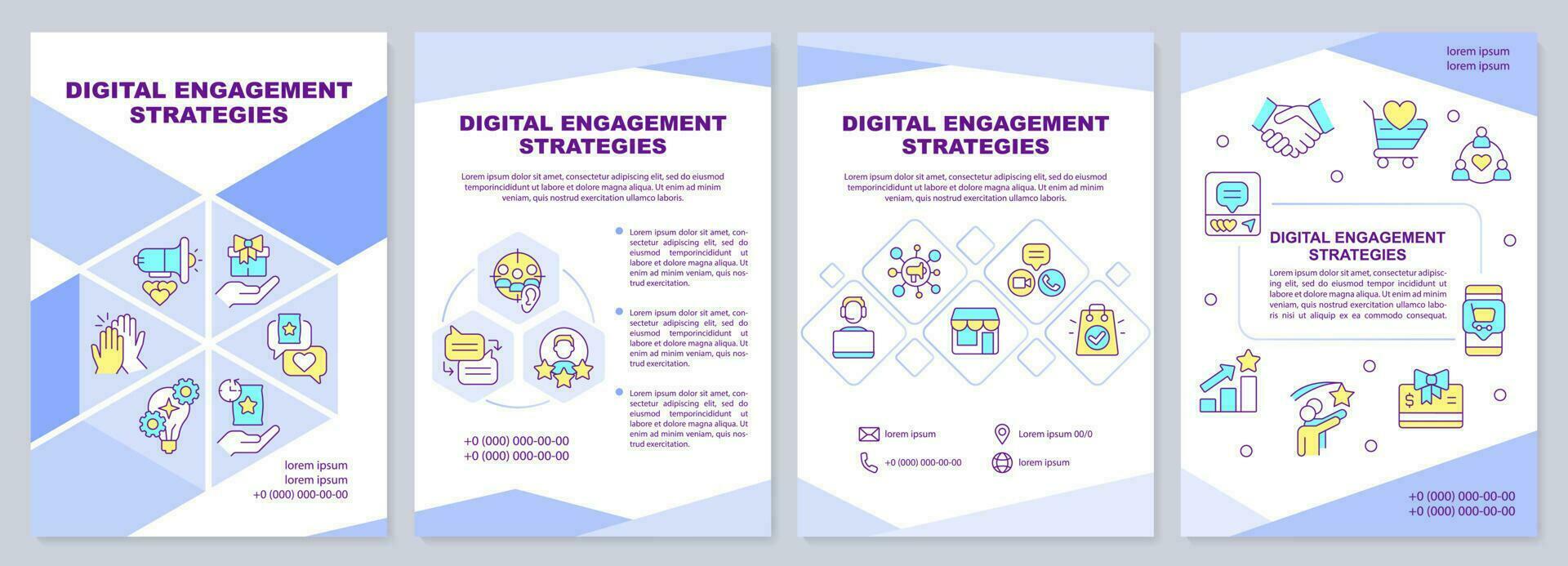 digitaal verloving strategieën brochure sjabloon. brochure ontwerp met lineair pictogrammen. bewerkbare 4 vector indelingen voor presentatie, jaar- rapporten