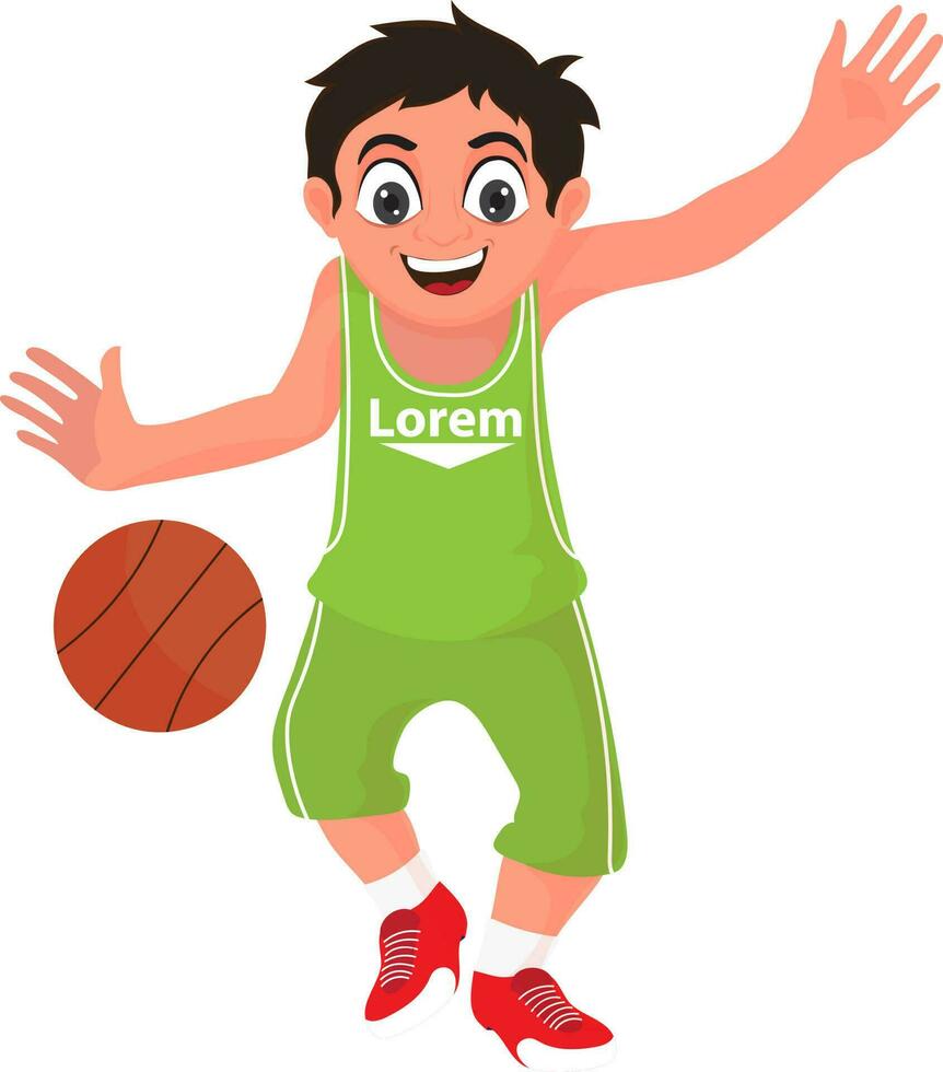 schattig jongen spelen basketbal. vector