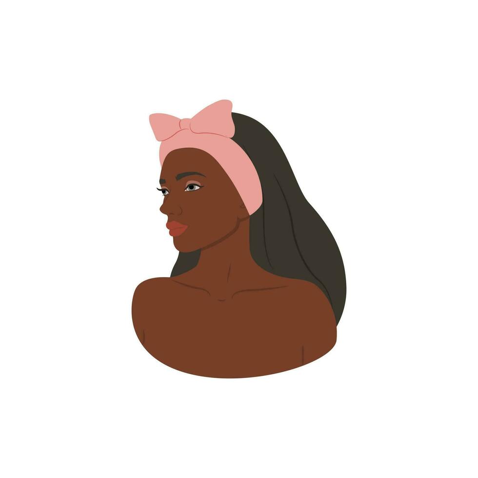 afro vrouw in kunstmatig verband, schoonheid routine, gelaats zorg, vector illustratie. zwart vrouw