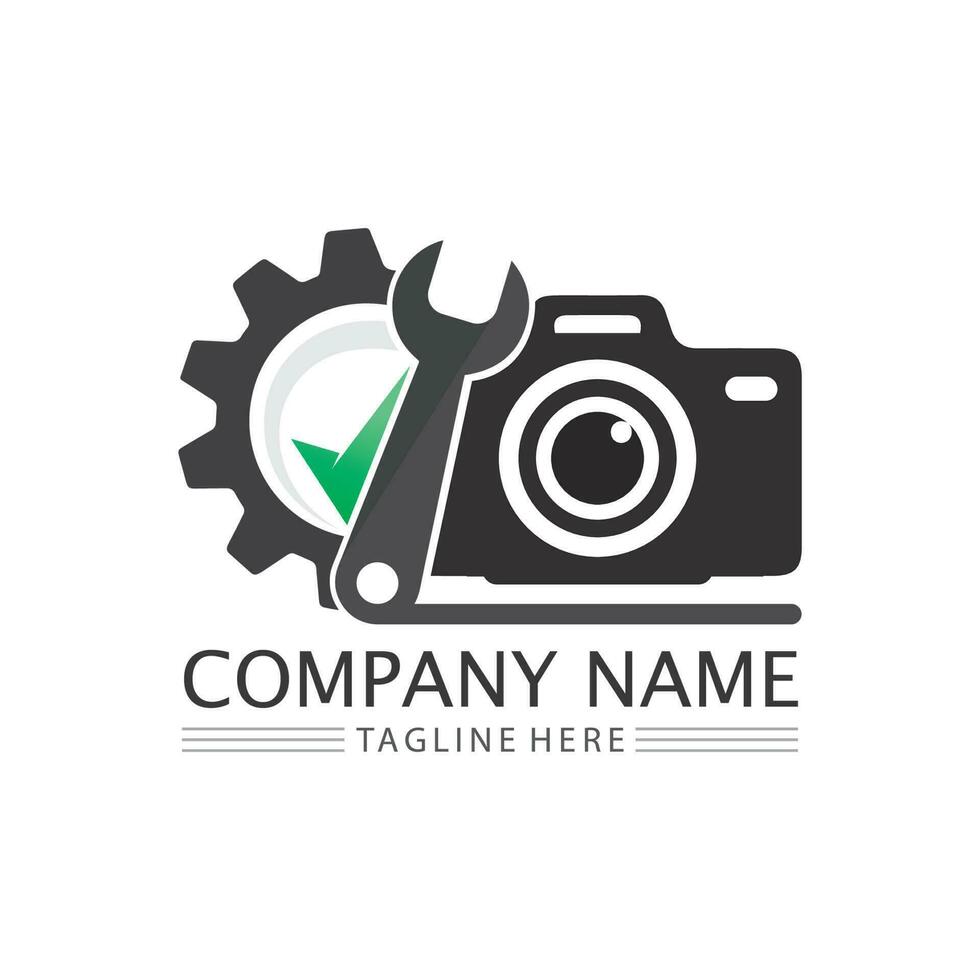 fotografie camera logo pictogram vector ontwerpsjabloon geïsoleerd op zwarte achtergrond