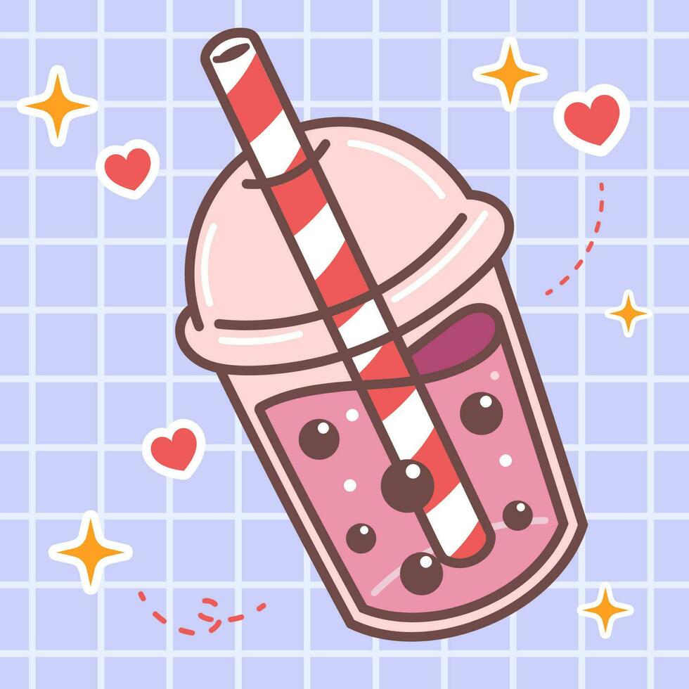 kawaii voedsel tekenfilm van melk thee boba drinken illustratie. vector icoon van schattig Japans tekening stijl voor kind Product, sticker, shirt, behang, kaart