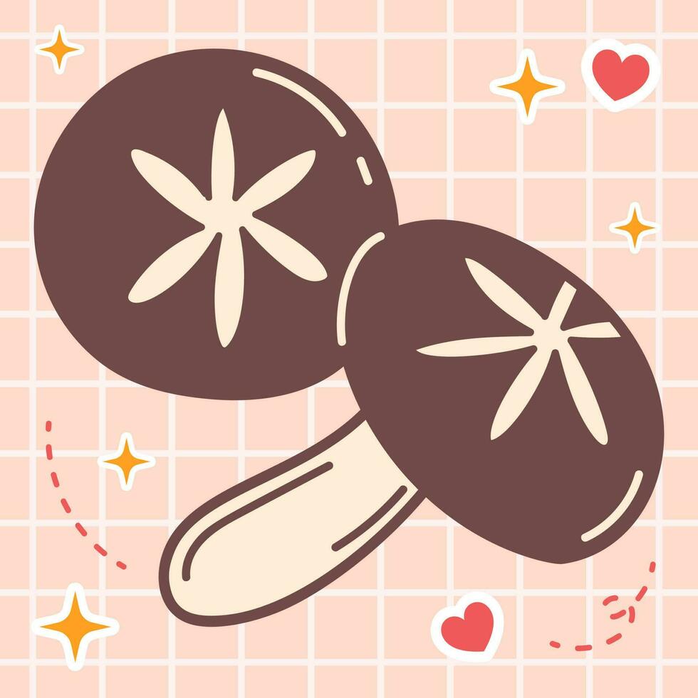 schattig tekenfilm shitake paddestoel heet pot groente kawaii voedsel met Japan stijl anime manga illustratie vector