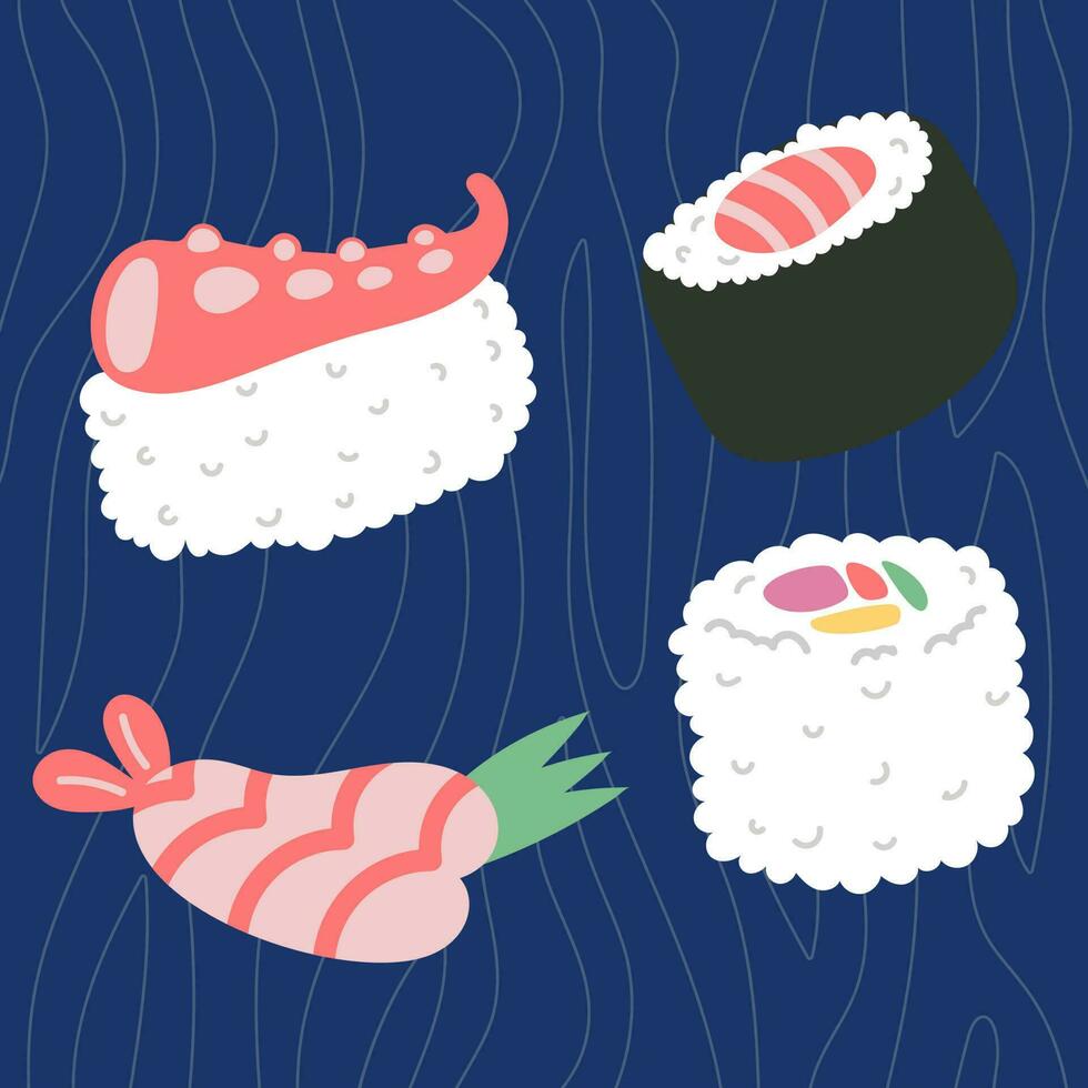 kleurrijk sushi reeks van verschillend types vector vlak illustratie