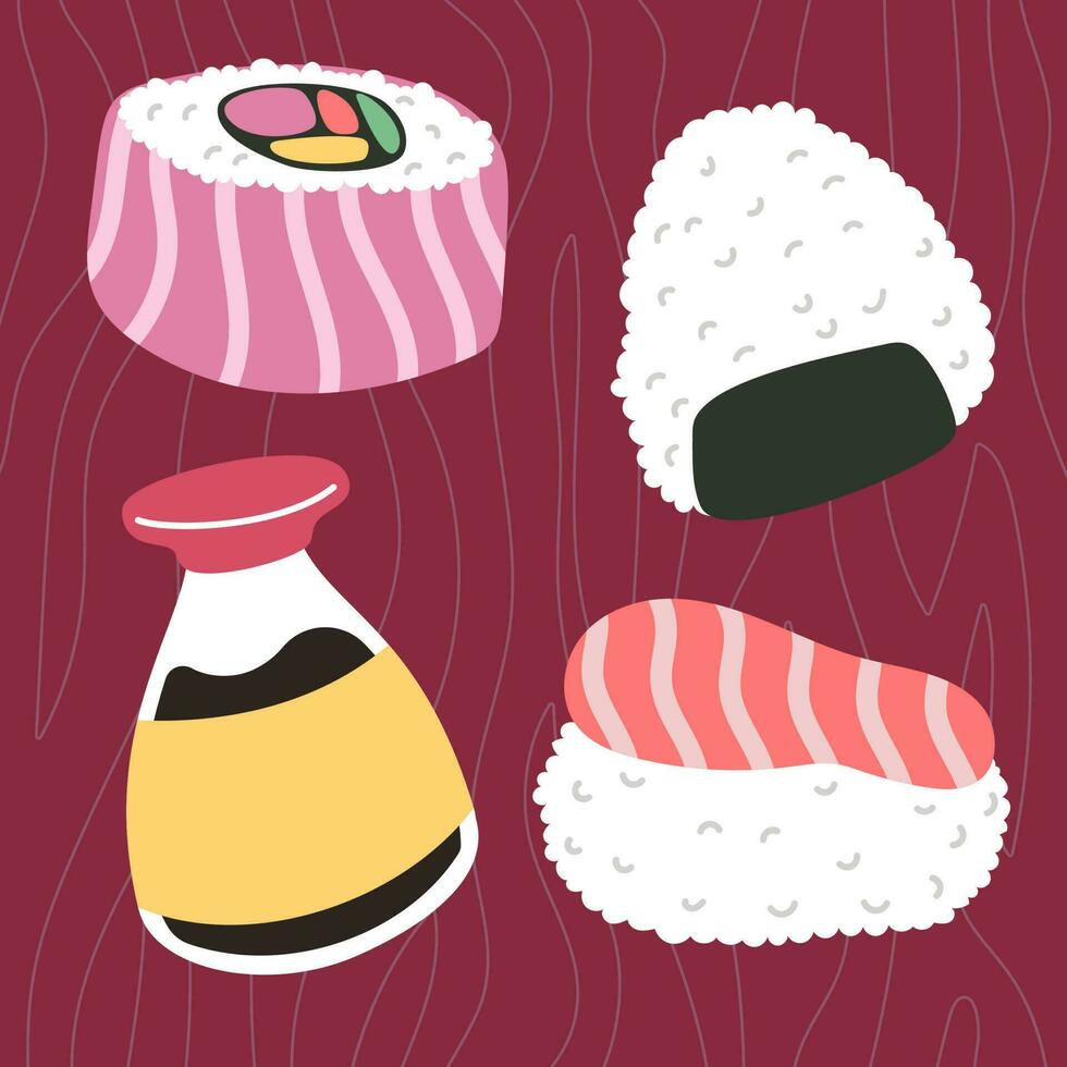 kleurrijk sushi reeks van verschillend types vector vlak illustratie