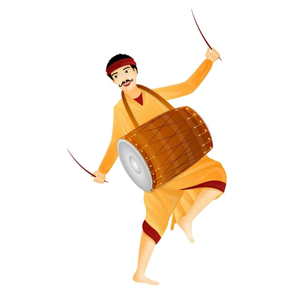 vector illustratie van dholi trommelaar spelen dhol trommel Aan wit achtergrond.