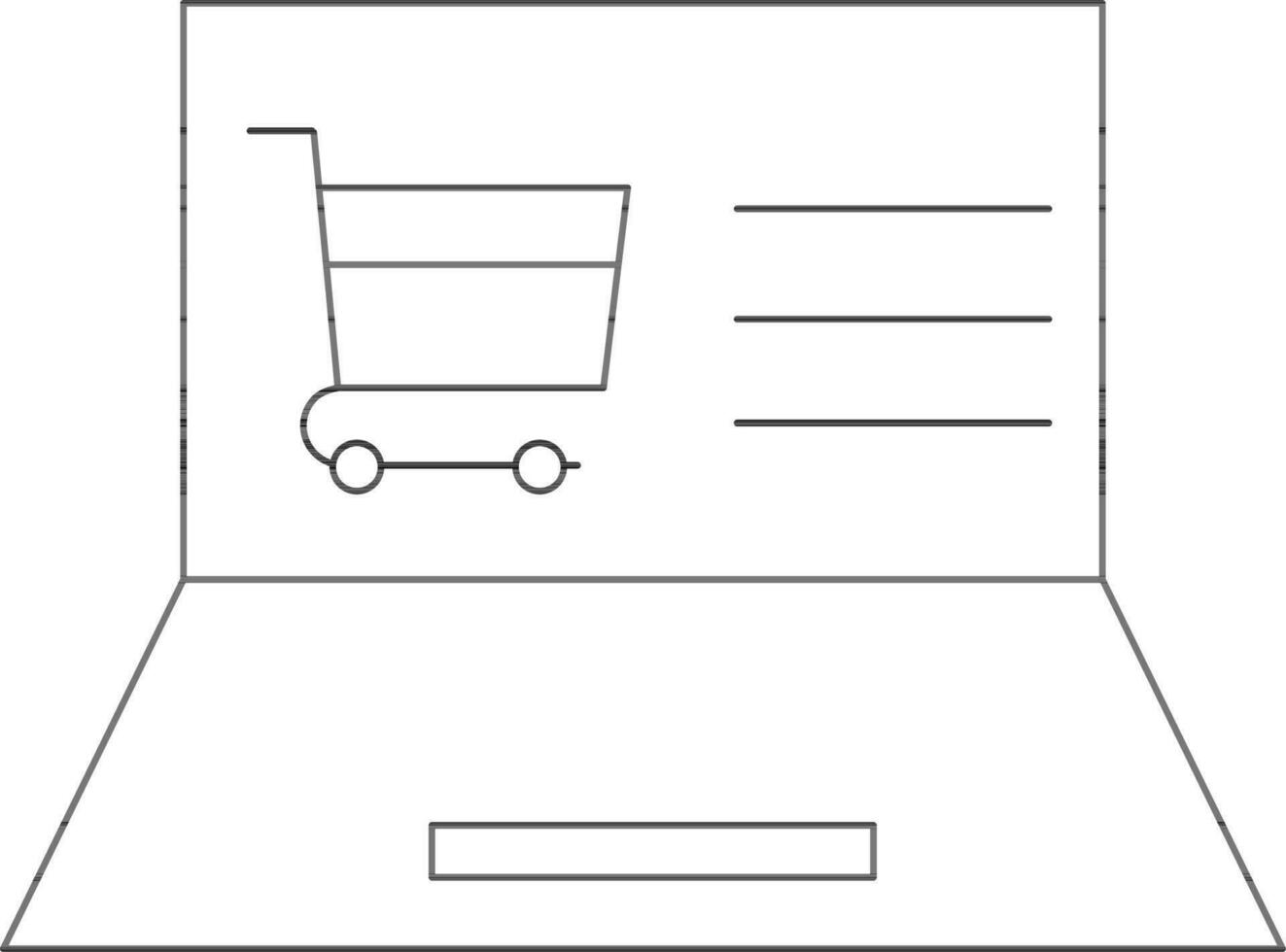 lijn kunst illustratie van online boodschappen doen kar in laptop scherm icoon. vector