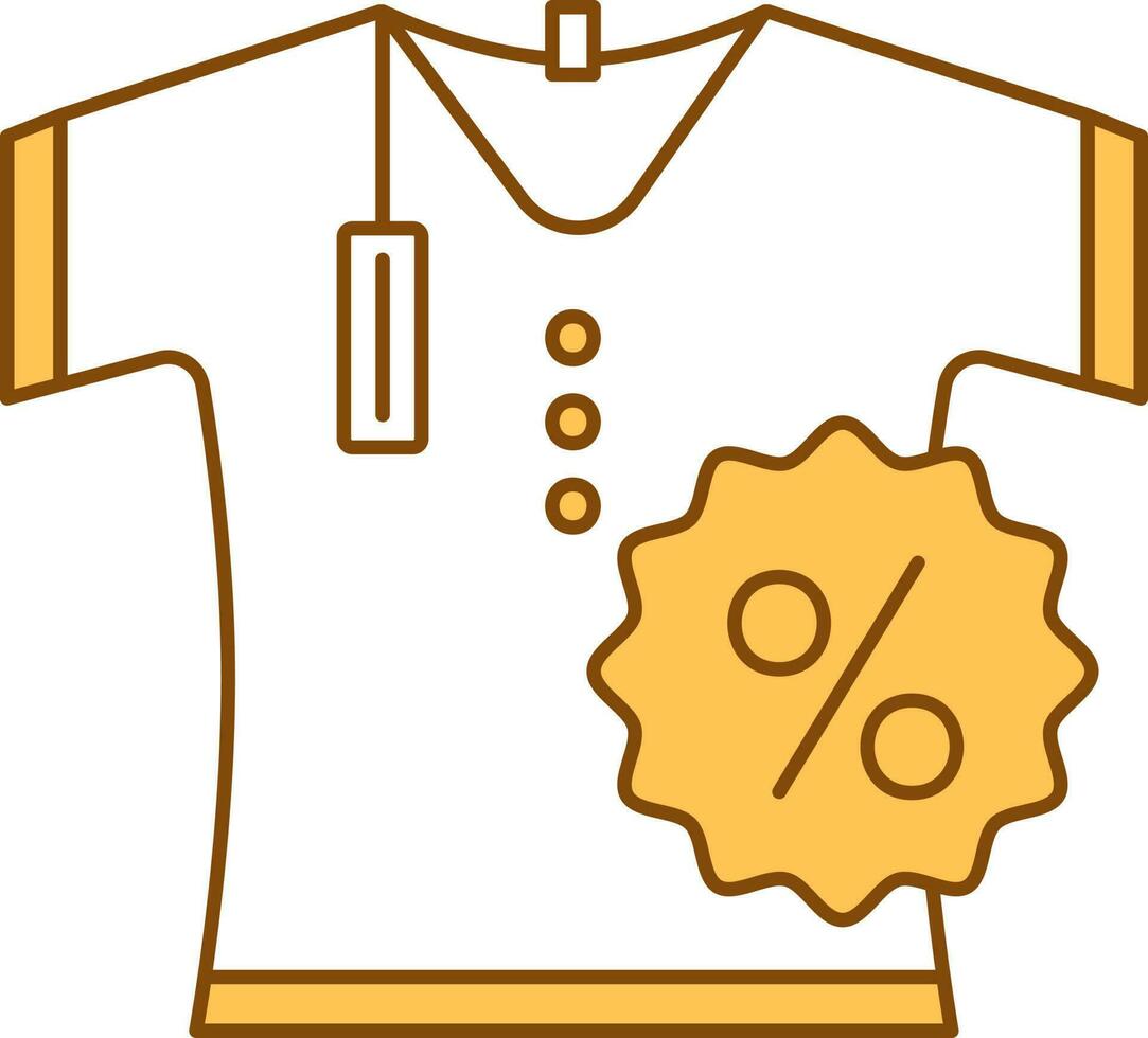 t-shirt met percentage etiket icoon in wit en geel kleur. vector