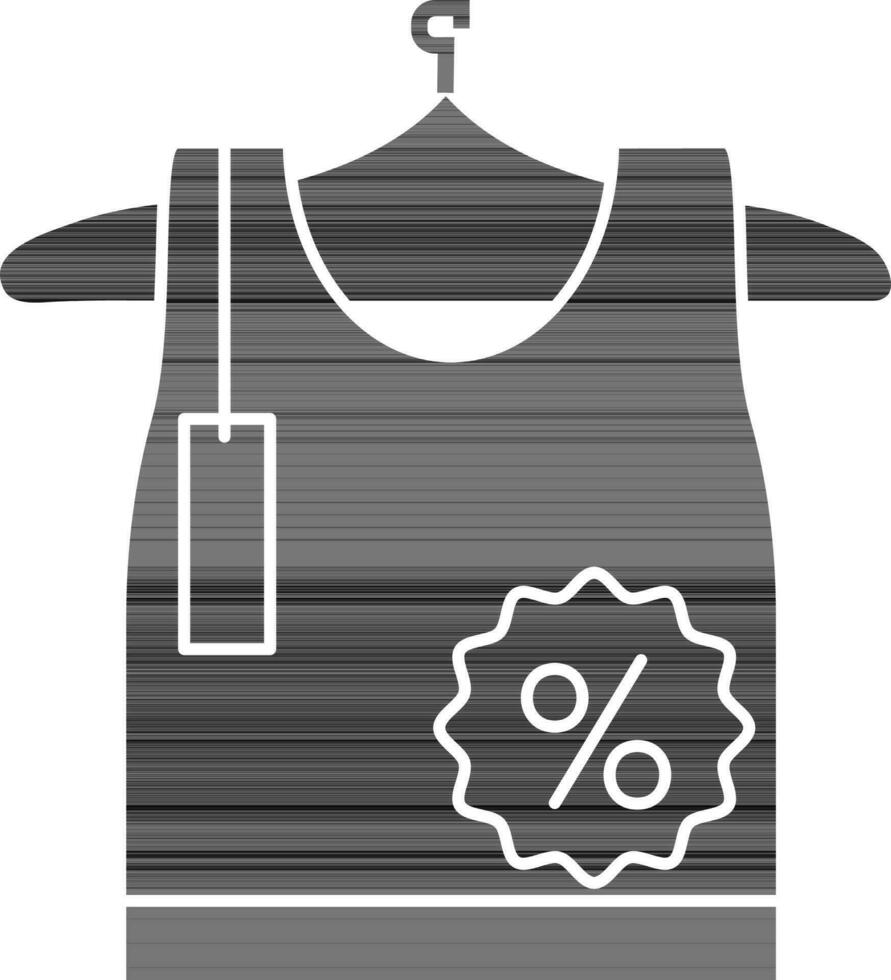 ondershirt en percentage etiket icoon in zwart en wit kleur. vector