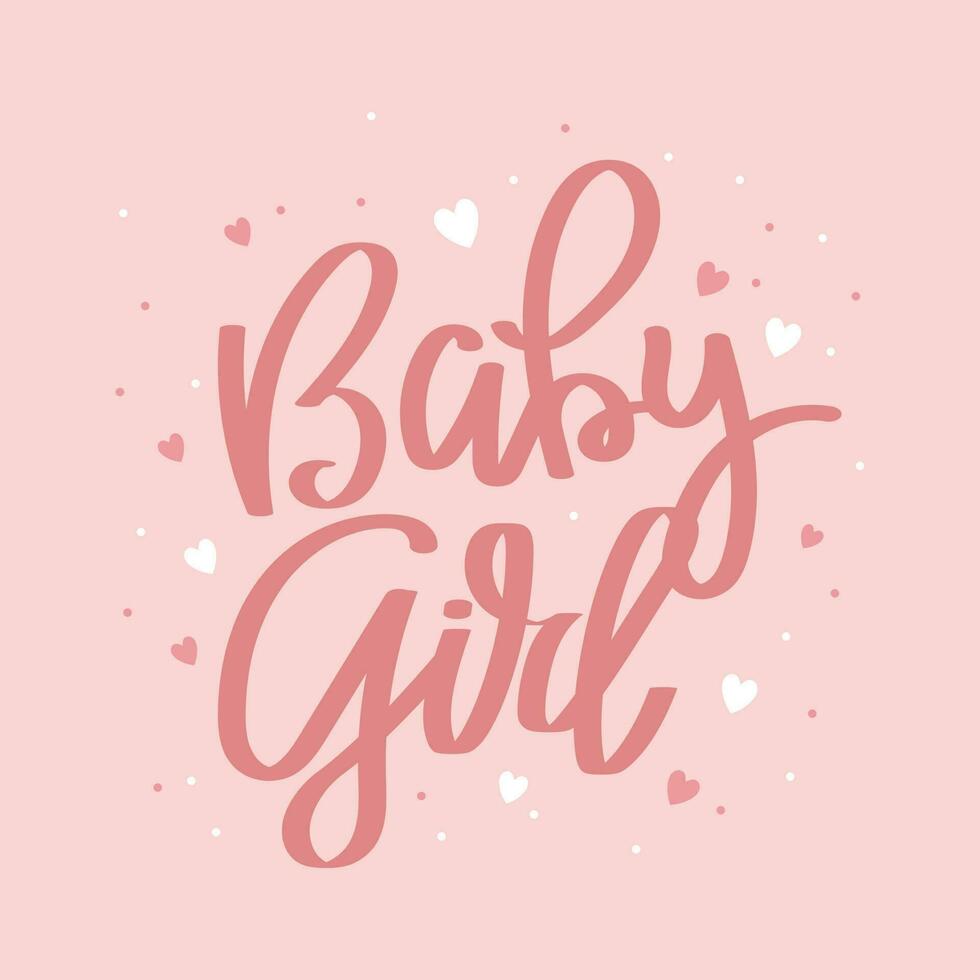 baby meisje. kalligrafische inscriptie, citaat, zin. groet kaart, poster, typografisch ontwerp, handgeschreven belettering Aan een roze achtergrond vector