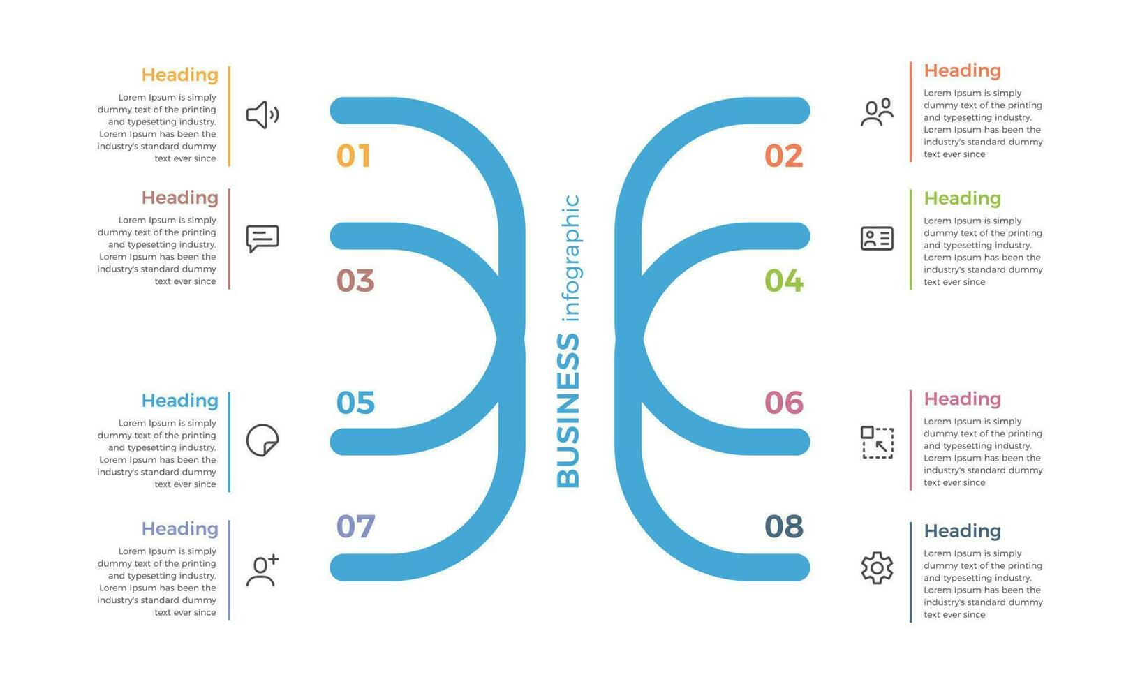 minimaal bedrijf infographics sjabloon. vector infographic met acht modern verbonden elementen. het kan worden gebruikt voor presentatie