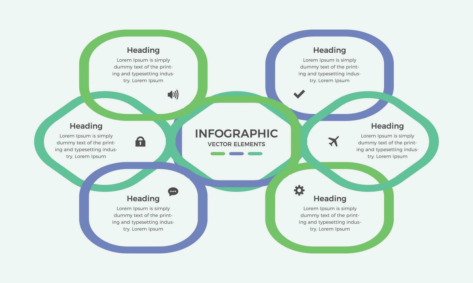 minimaal bedrijf infographics sjabloon. vector infographic met zes modern verbonden elementen. het kan worden gebruikt voor presentatie