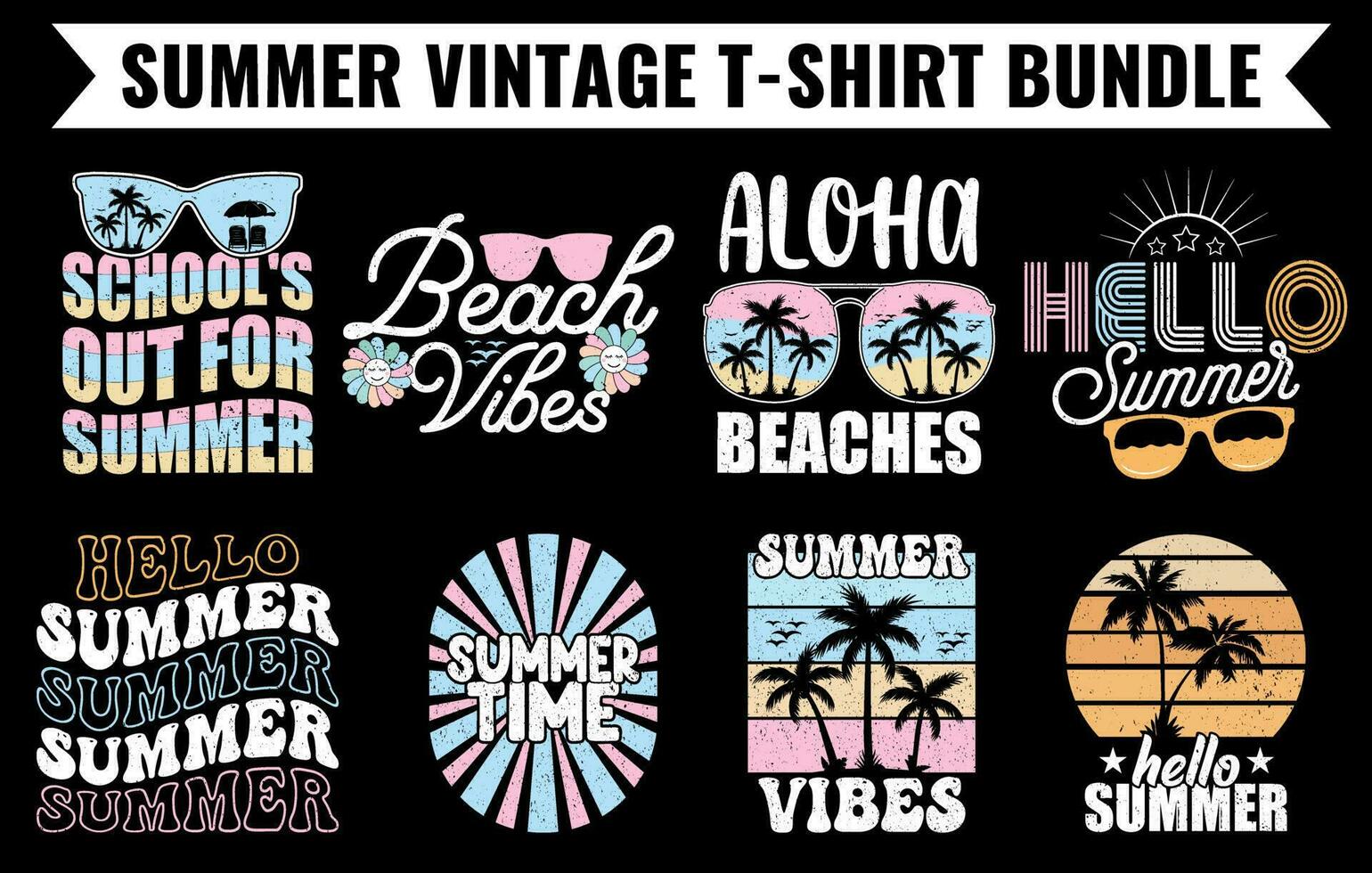zomer wijnoogst t-shirt ontwerp bundel, strand t-shirt vector set, surfing t-shirt bundel