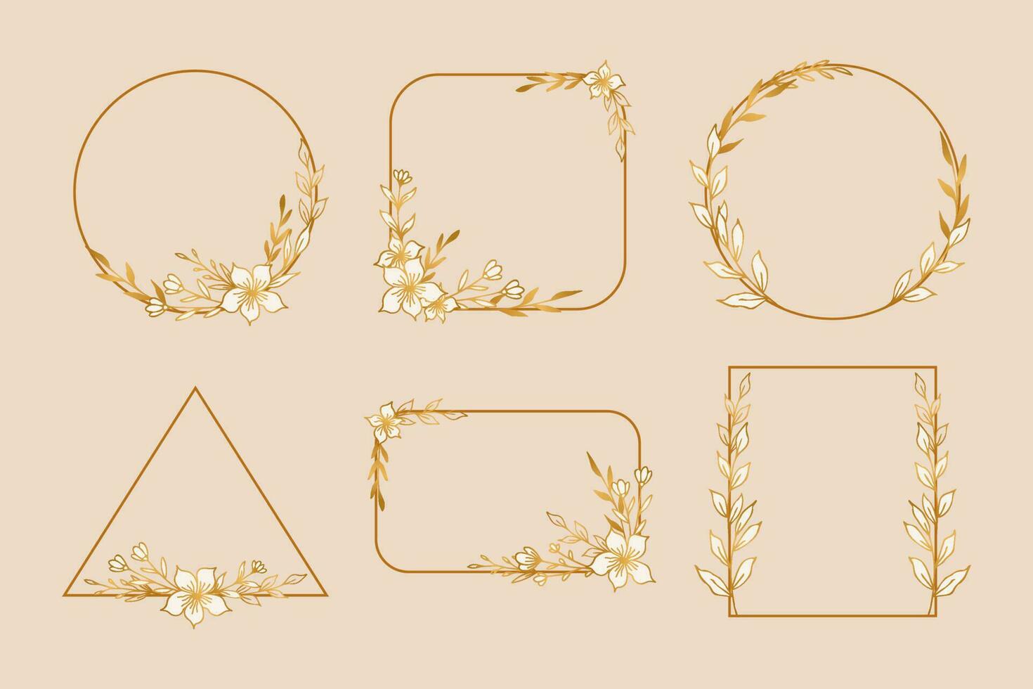 een reeks van elegant goud bloemen borders voor bruiloft of verloving uitnodigingen, dank u kaarten, logo's, groet kaart vector