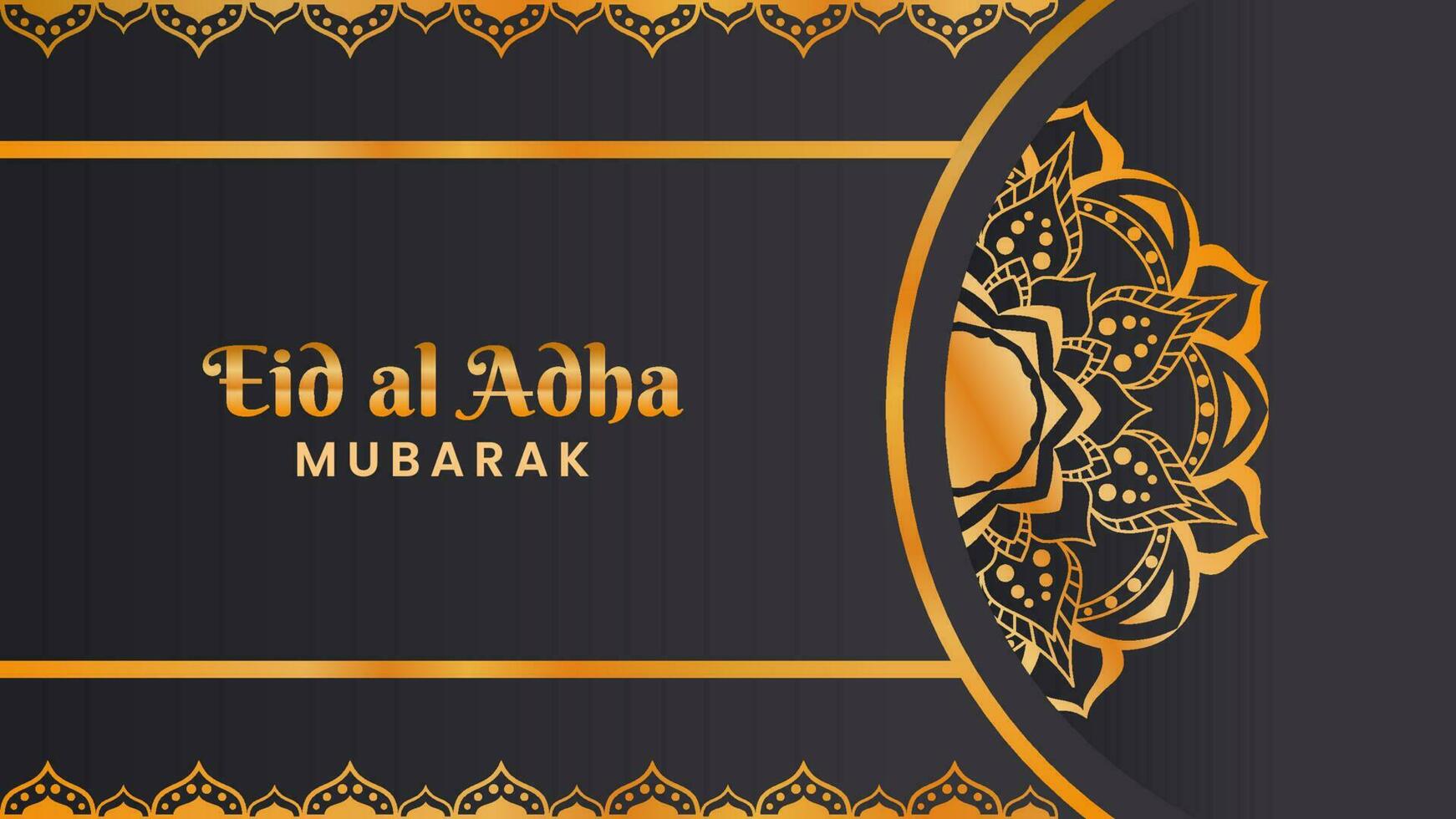 eid al adha mubarak groet banier voor vieren Islamitisch festival met een gouden mandala Aan zwart achtergrond vector