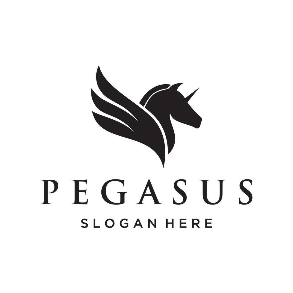 gemakkelijk gevleugeld paard of Pegasus logo sjabloon ontwerp met creatief idee. vector