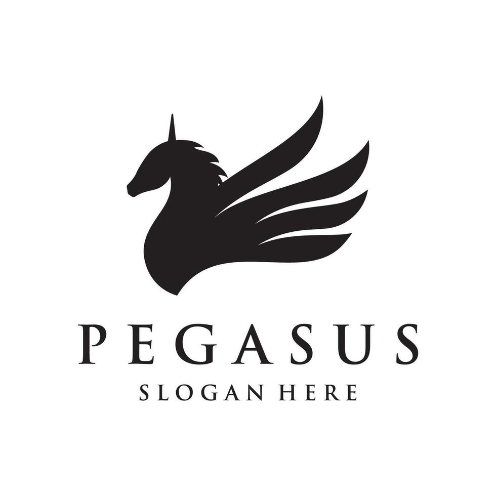 gemakkelijk gevleugeld paard of Pegasus logo sjabloon ontwerp met creatief idee. vector