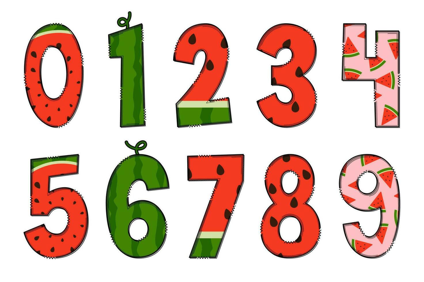 handgemaakt watermeloen brieven. kleur creatief kunst typografisch ontwerp vector