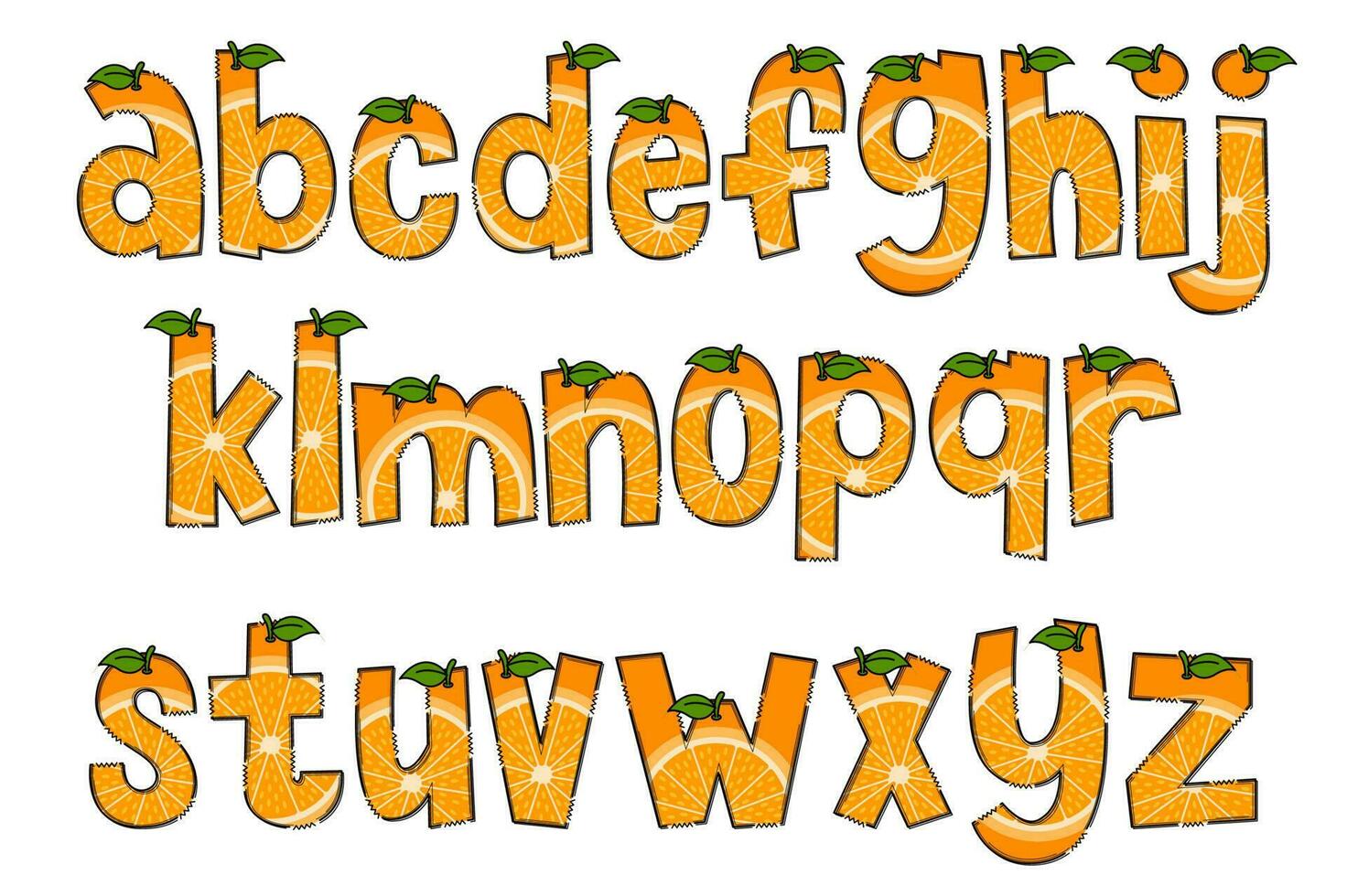 handgemaakt oranje brieven. kleur creatief kunst typografisch ontwerp vector