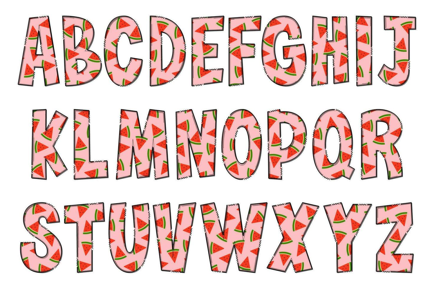 handgemaakt watermeloen brieven. kleur creatief kunst typografisch ontwerp vector