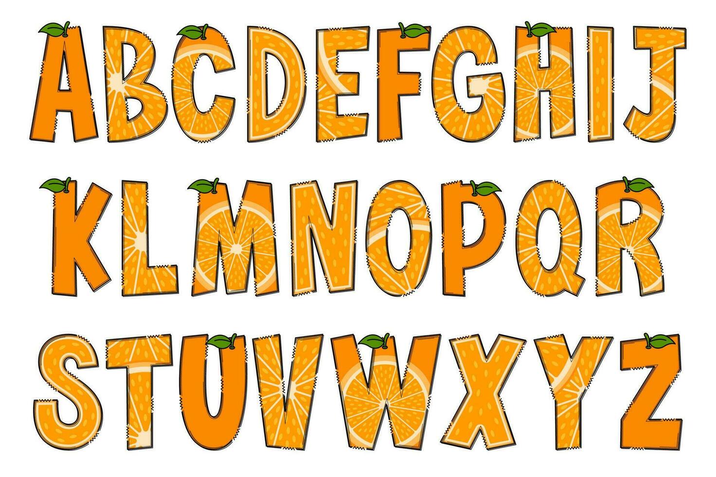 handgemaakt oranje brieven. kleur creatief kunst typografisch ontwerp vector