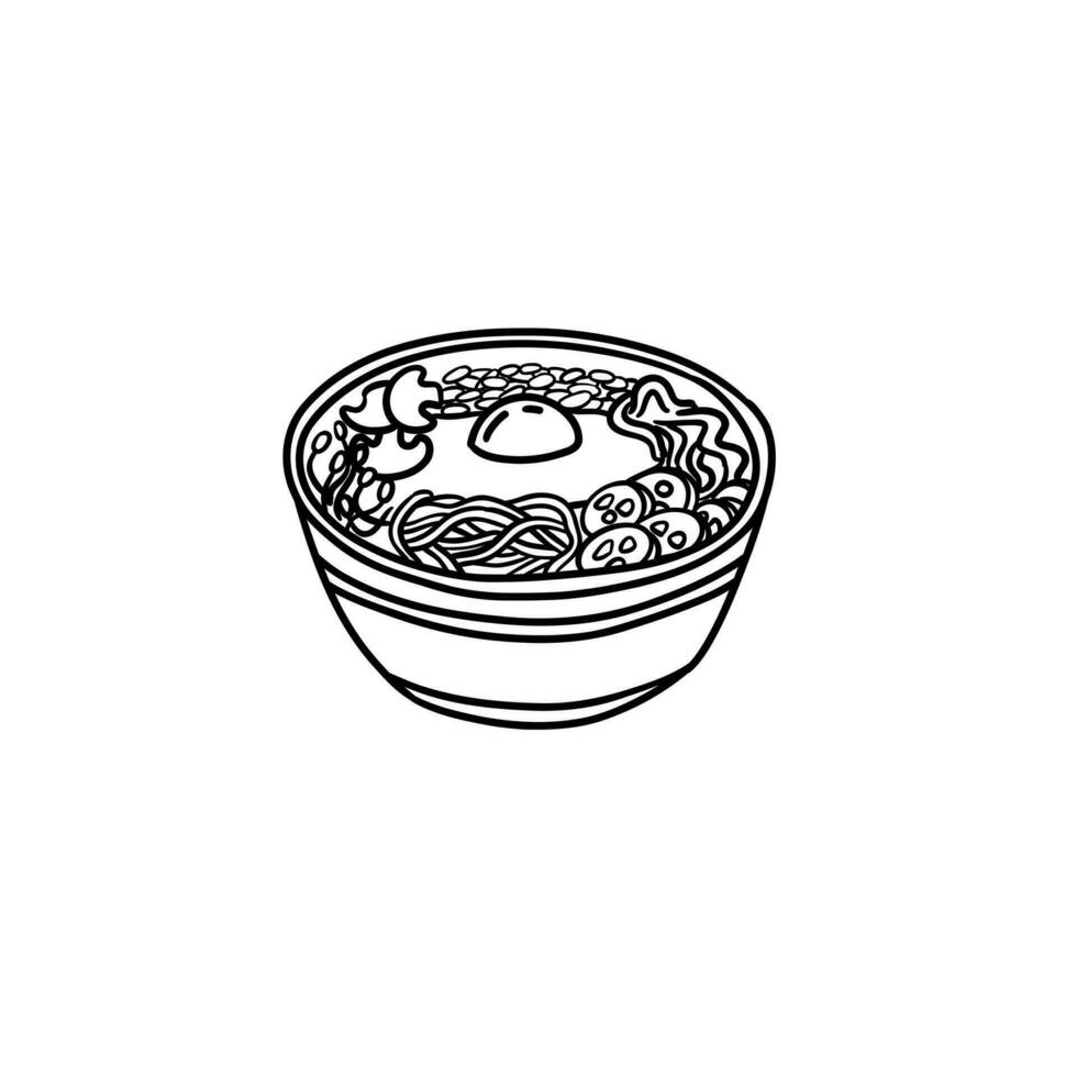 Bibimbap vector schets illustratie. Aziatisch kom met eieren, rundvlees, groenten. Koreaans keuken voedsel. bewerkbare lunch