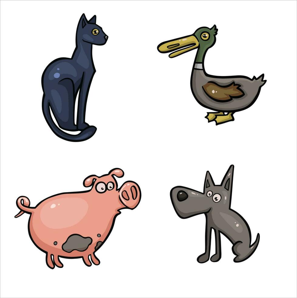 tekenfilm gekleurde reeks van huisdieren vector