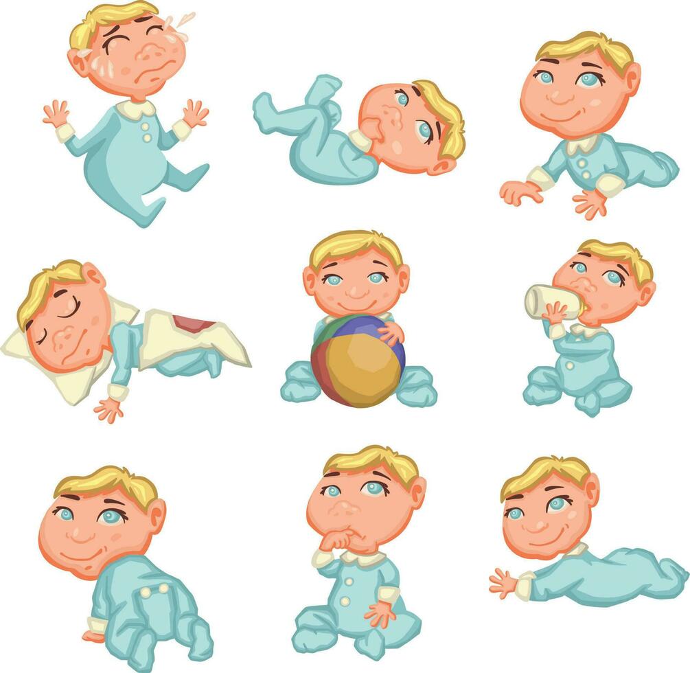 reeks van baby emoties en bewegingen vector