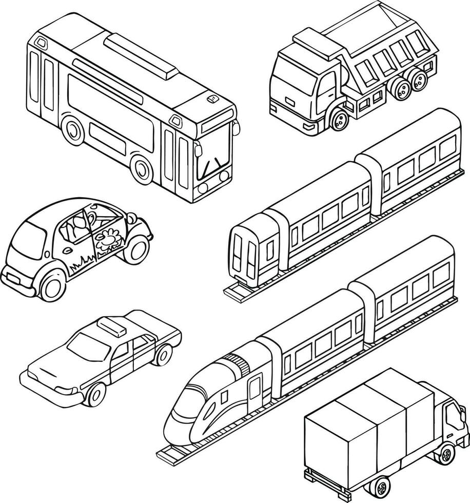 reeks van vervoer auto's, treinen, vrachtwagens vector