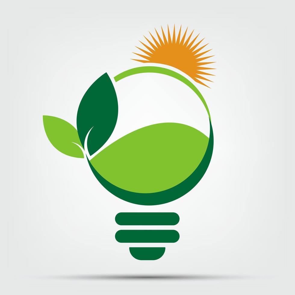 symbool ecologie lamp logo's van groen met zon en bladeren natuur element pictogram op witte achtergrond vector