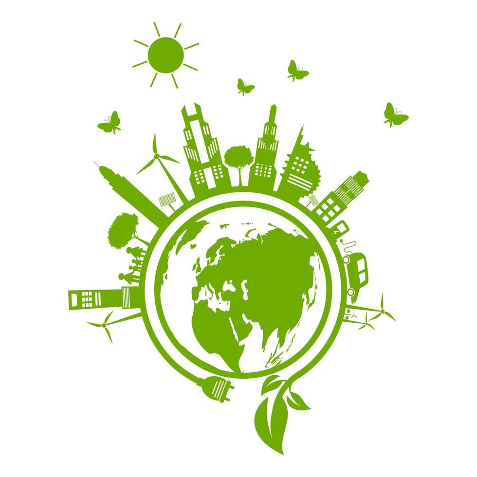 ecologie groene steden helpen de wereld met milieuvriendelijke conceptideeën vector
