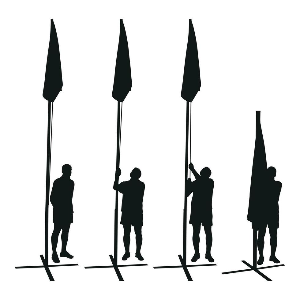 reeks van zwart echtheid silhouetten van mannen met een vlaggenmast. geïsoleerd vector