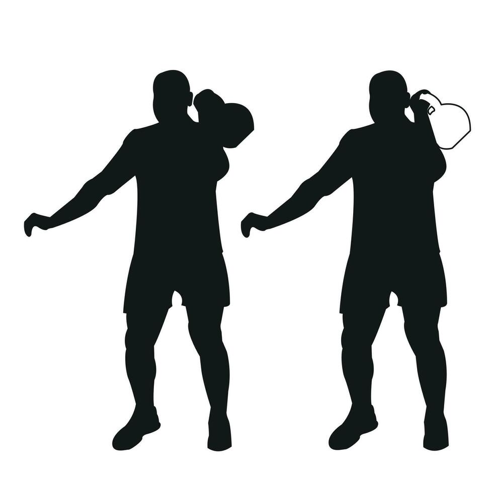 reeks silhouetten atleten gewicht lifter optillen Kettlebell, gewichten. gewicht hijsen. trekken, duw, bank druk op vector