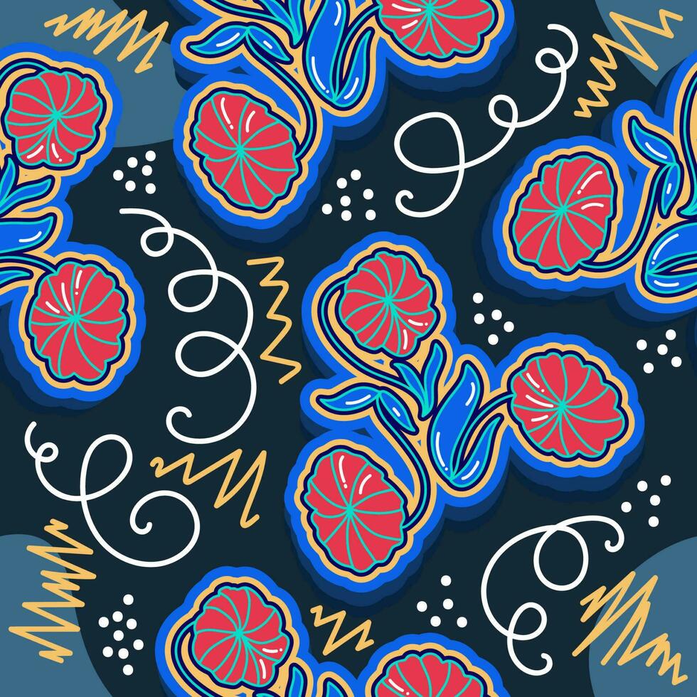 naadloos bloemen patroon in retro 90s stijl. schattig botanisch hedendaags patroon. modieus en groovy grafiek voor mode, behang, omhulsel papier, achtergrond, afdrukken, kleding stof, textiel en kleding vector