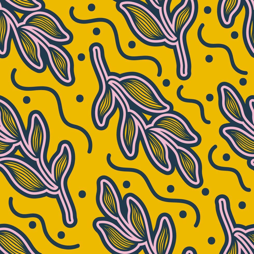 naadloos bloemen patroon in retro 90s stijl. schattig botanisch hedendaags patroon. modieus en groovy grafiek voor mode, behang, omhulsel papier, achtergrond, afdrukken, kleding stof, textiel en kleding vector