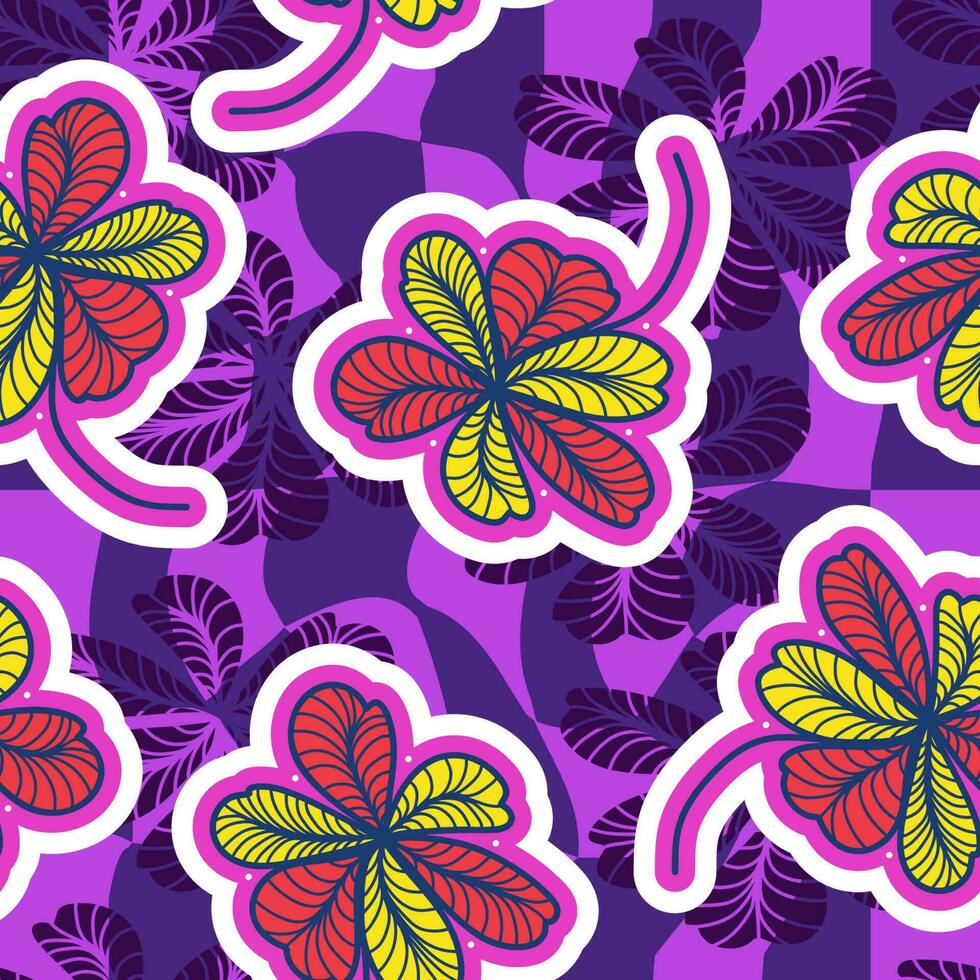 naadloos bloemen patroon in retro 90s stijl. schattig botanisch hedendaags patroon. modieus en groovy grafiek voor mode, behang, omhulsel papier, achtergrond, afdrukken, kleding stof, textiel en kleding vector